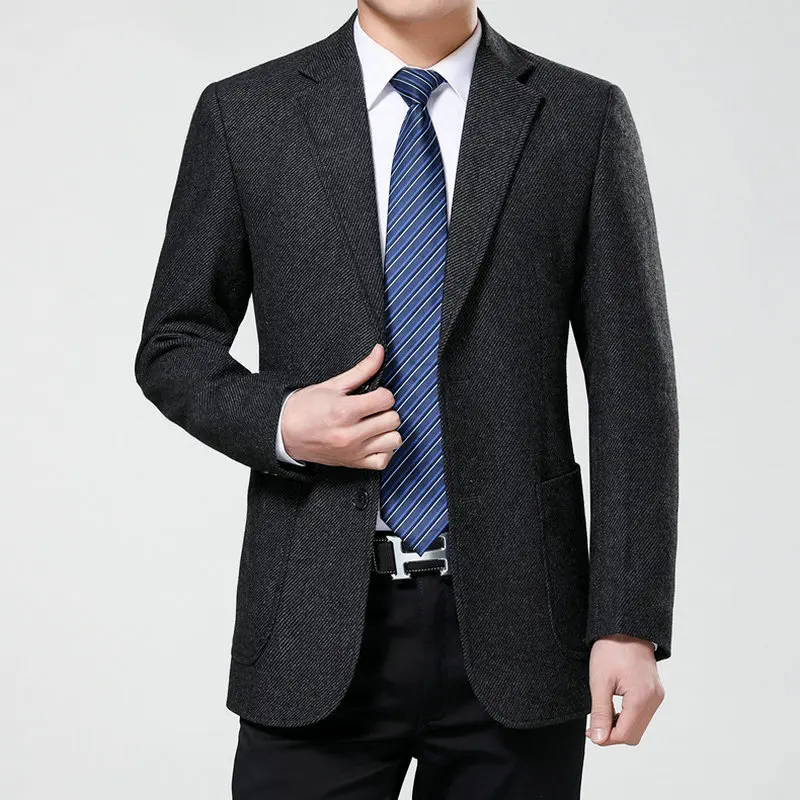 Men Smart Casual Sheep Wool Blazers Spring Autumn Camel Wine Red Dark Grey Notched Collar Deisgn Cashmere Suit Coat Male Outfits