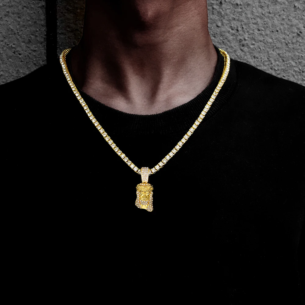 Мужская цепочка с изображением головы Иисуса Христа сверкающая кулон ожерелье в
