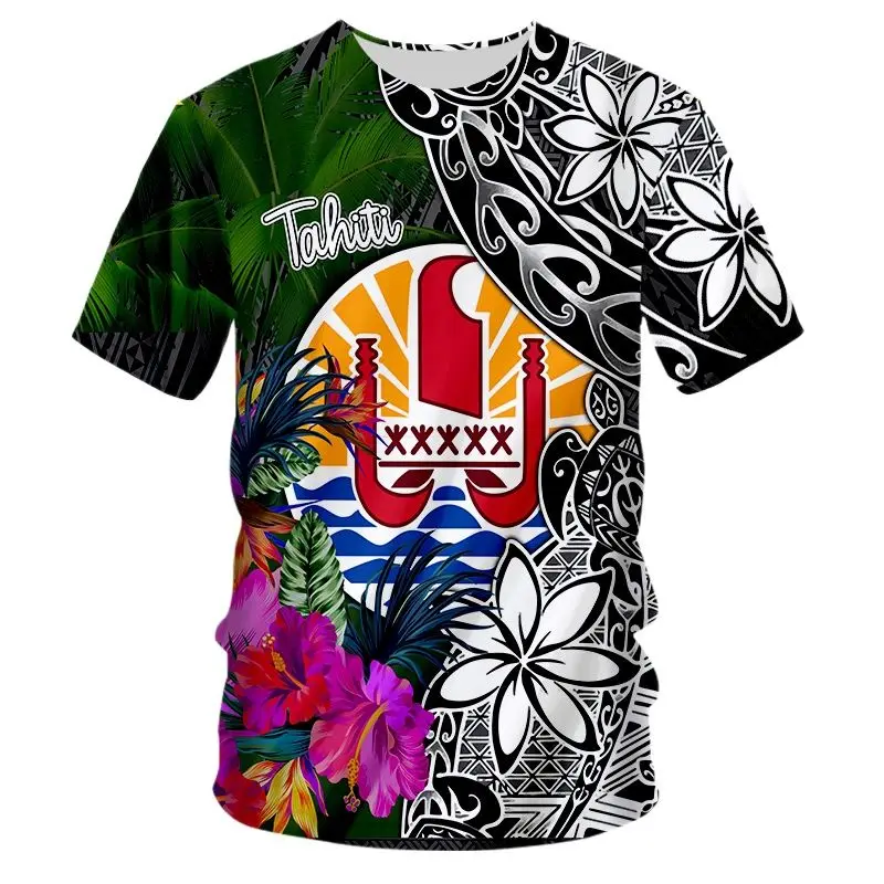 

Summer Men's Tahiti Tribe Polynesian 3d Printed T-shirt Fashion Sports O Neck Breathable Short Sleeve Oversized Size Top