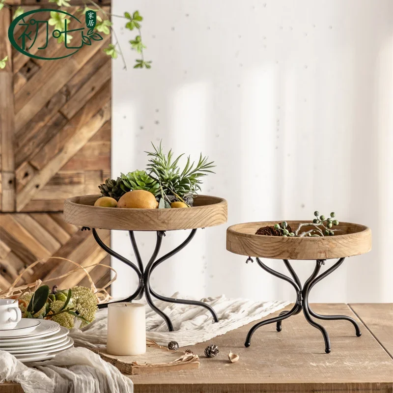 Деревянные полки для хранения во французском ретро-стиле гостиной поднос