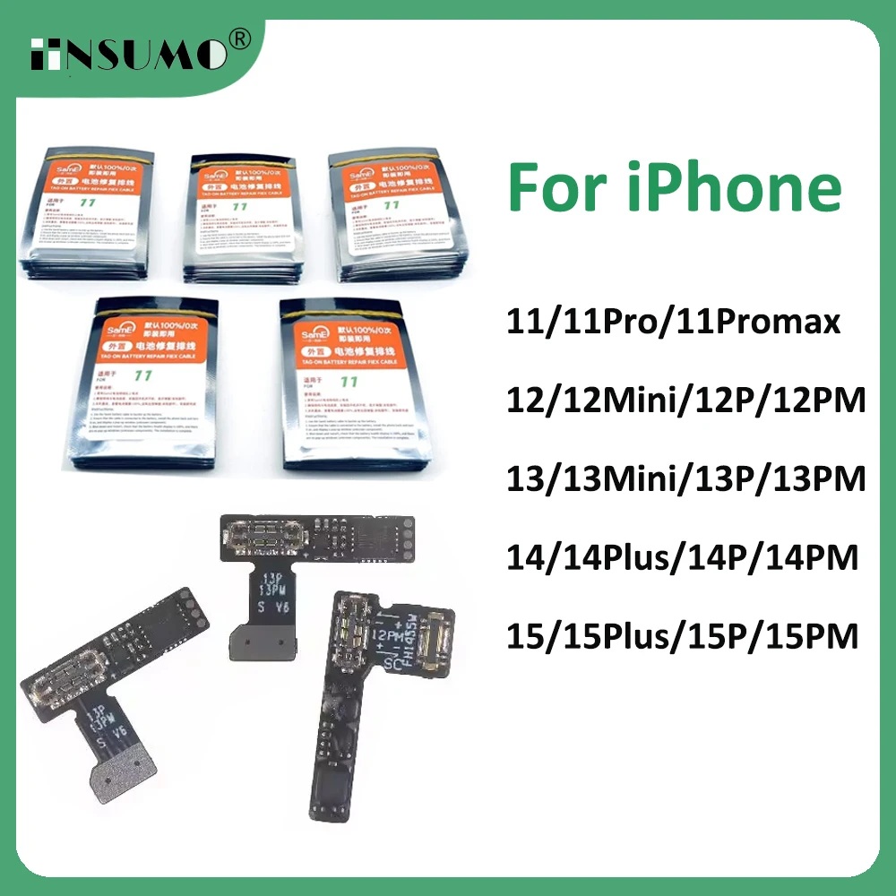 Фото Кабель-переходник SamE Pre-Programmed Battery Tag-on Flex Cable (5 шт.) для iPhone 15 ProMax 14 13 12: отображает 100% заряд, 0 циклов, без всплывающих сообщений №1