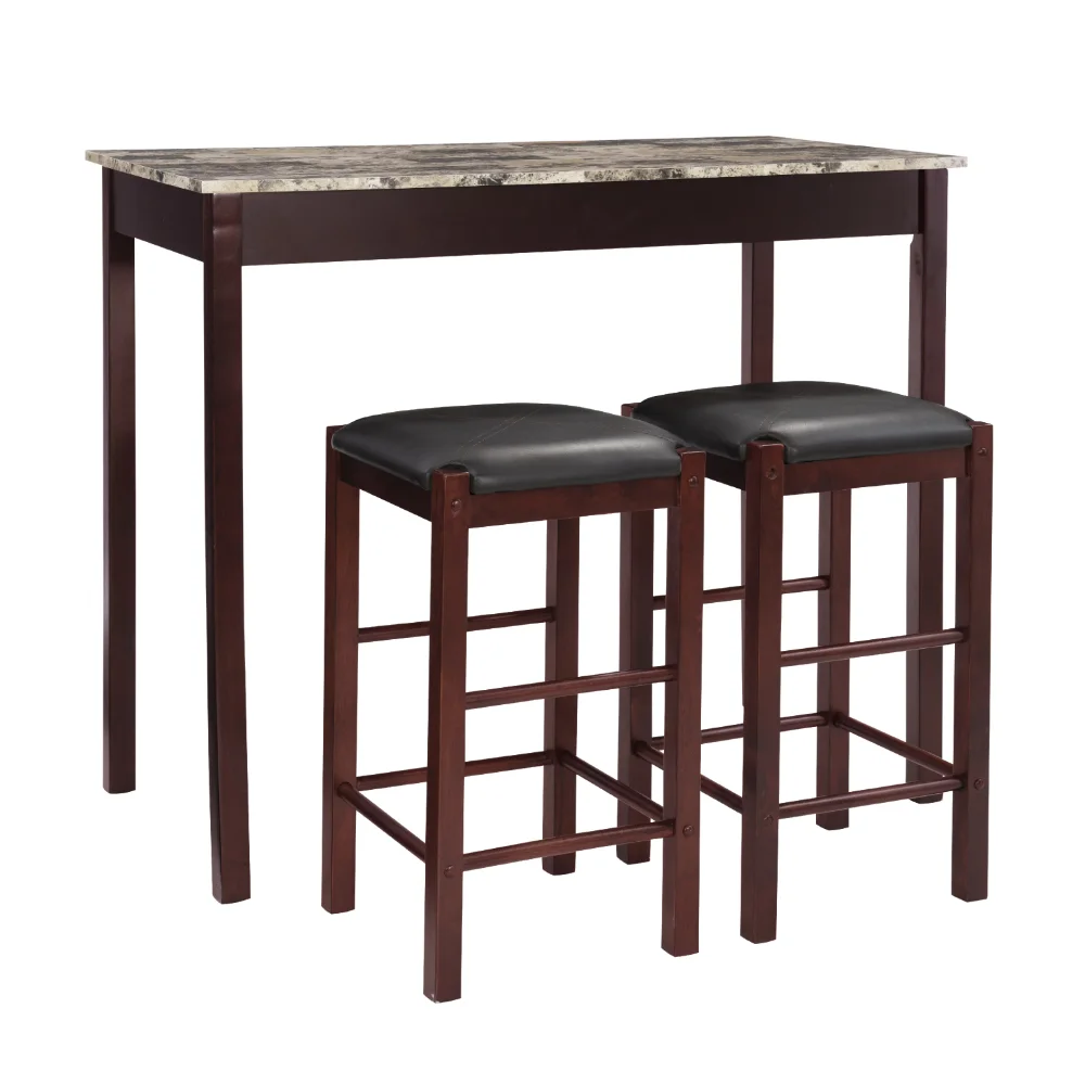 

3 - Piece Casual Dining Tavern Set, 25" Seat Height, Espresso Finish with Black Fabric