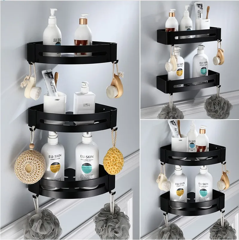 

Corner Shelf Bathroom Storage Shelves Aluminum Toilet Triangle Towel Storage Free Punching Shower Rack Bathroom Accessories
