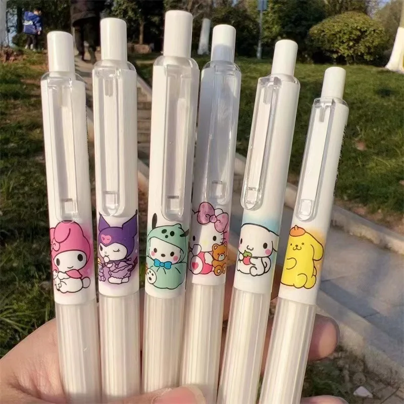 

6Pcs Sanrio Series Roller Ball Pen Cute My Melody Cinnamoroll Study Stationery Black 0.5Mm Creative Student Study Supplies