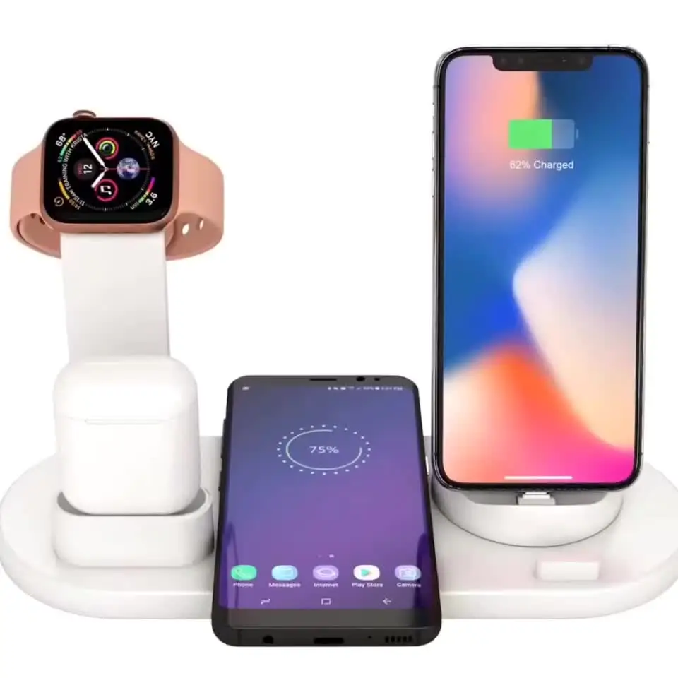 

multi charging station stand organizer fast smart mobile phone dock stand qi 3in1 wireless charger