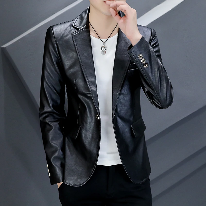 

2023 High-end new business leather men's slim Korean version of handsome fashion all-match suit fashion youth suit coat trend