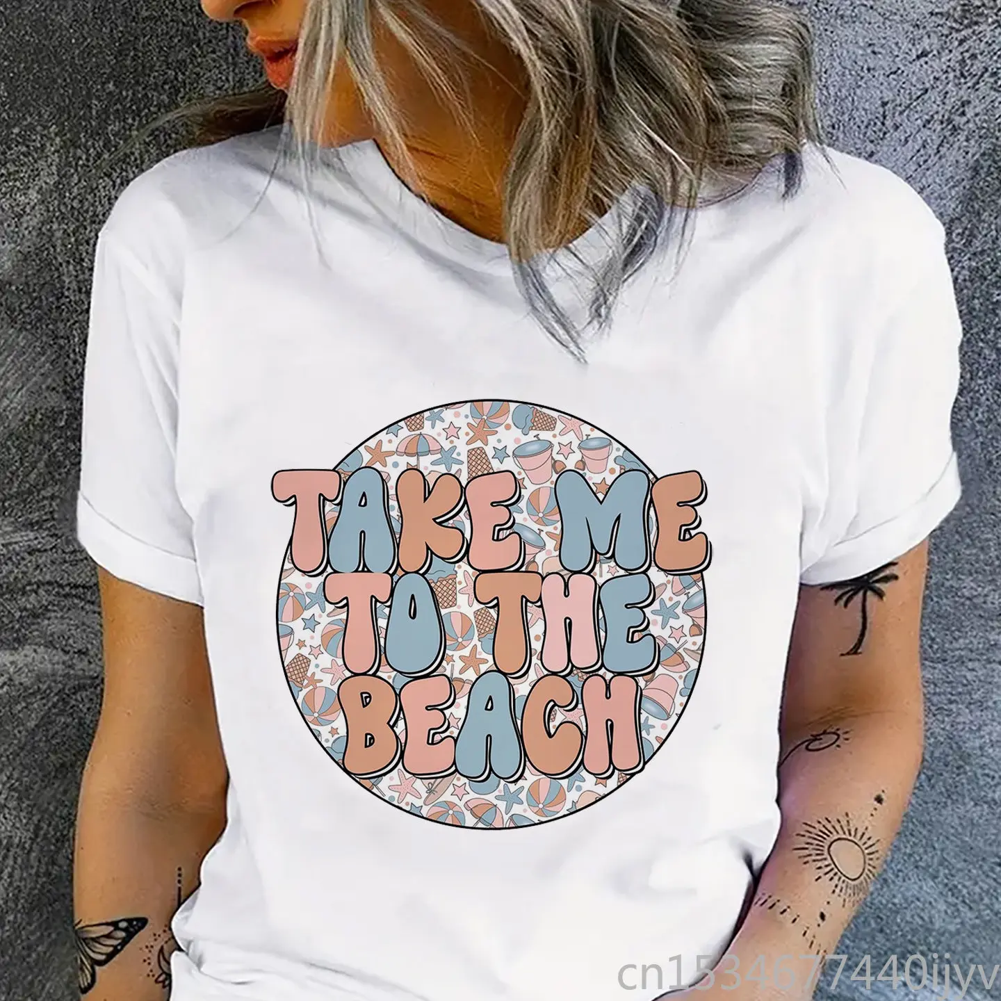 

Summer Women T Shirt Cute Take Me To The Beach Print Female Short Sleeve Loose Tshirts Graphic Tee Tops Womens