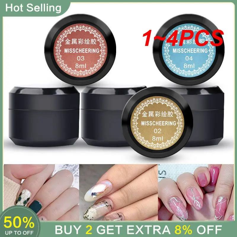 

1~4PCS 8ml Nail Gel Polish Varnish Lacquer Painting Spider Flowers Drawing Gold Silver Mirror Glitter UV Gel Manicure With