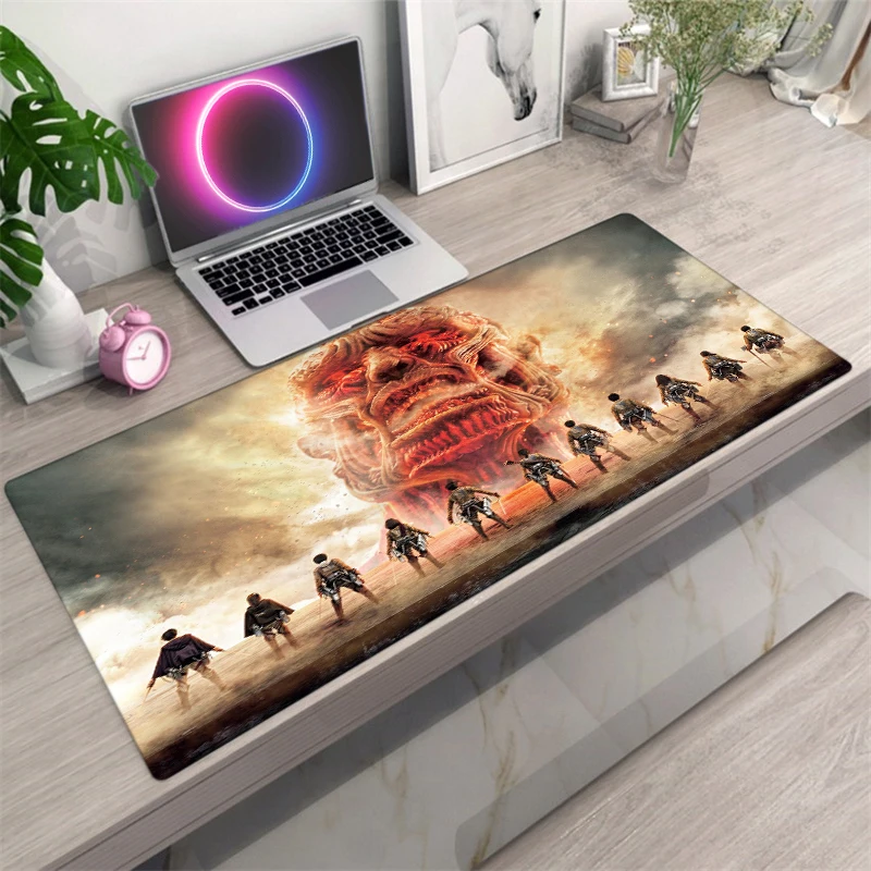

90x40cm Attack on Titan Anime Large Lock Edge Mouse Pad Computer Mousepad XXL Gaming Padmouse Gamer Laptop Keyboard Mouse Mats