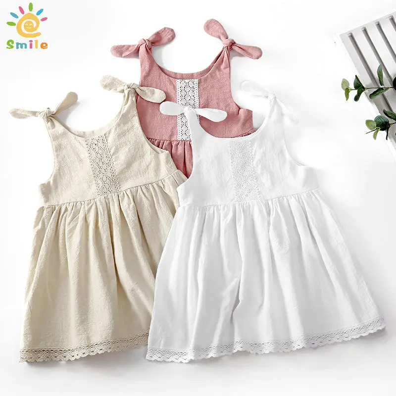 

Summer Toddler Girl Dress Sleeveless Cotton Kids Girls Beach Dress Lace Lace Solid Slip Dresses Fashion Girls Clothing
