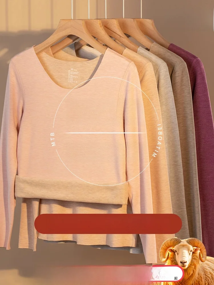 No Pilling Angora Thermal Underwear Women Fleece-lined plus Thick Velvet Heating Bottoming Breathable Heattech Long Johns Set...