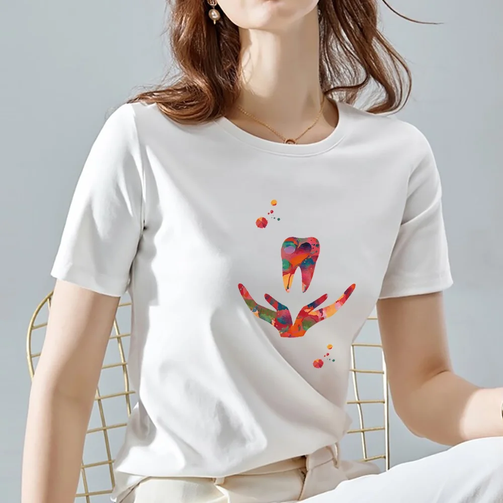 Футболка женская универсальная с круглым вырезом принтом зубов |