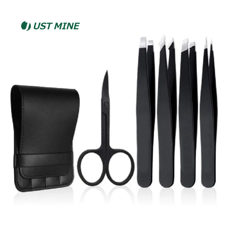 

4 Pcs Stainless Steel Eyebrow Clip Tweezers Kit Black Trimming Scissors Point Slant Flat Tip Hair Removal Makeup Tool Accessory