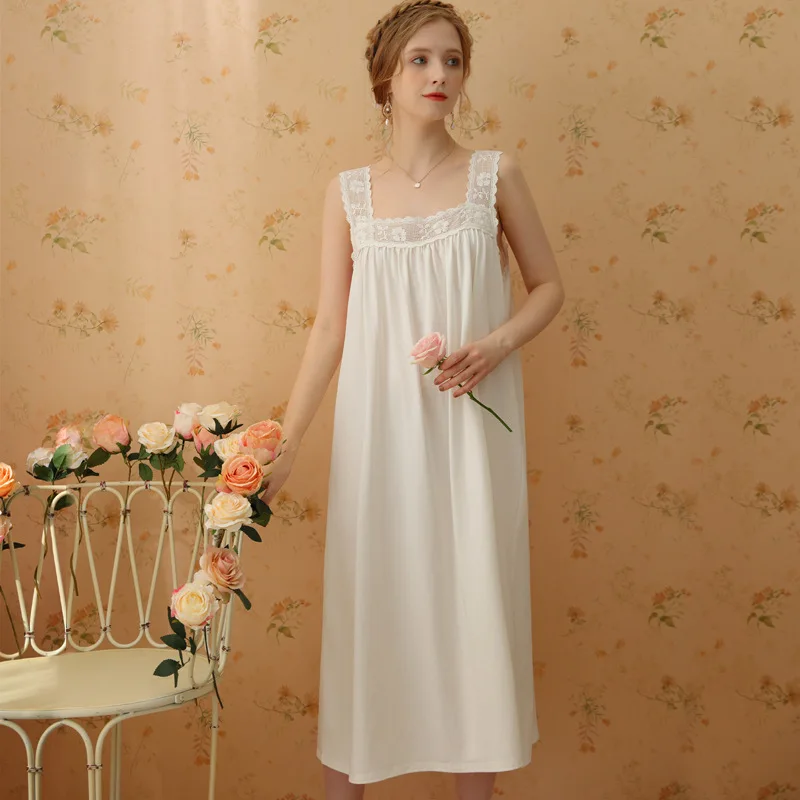 Sling Nightgown Cotton Palace Princess French Style Sexy Pajamas Sleeveless Long Sweet Loose Home Clothes 2023 New Style