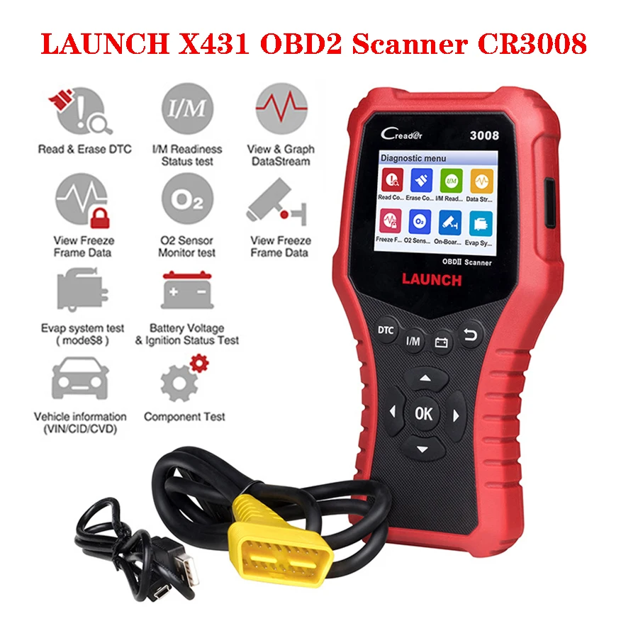 LAUNCH X431 OBD2 Scanner CR3008 Car Diagnostic Tool for Engine Battery Code Reader Free Update Voltage Test Pk CR3001 KW850