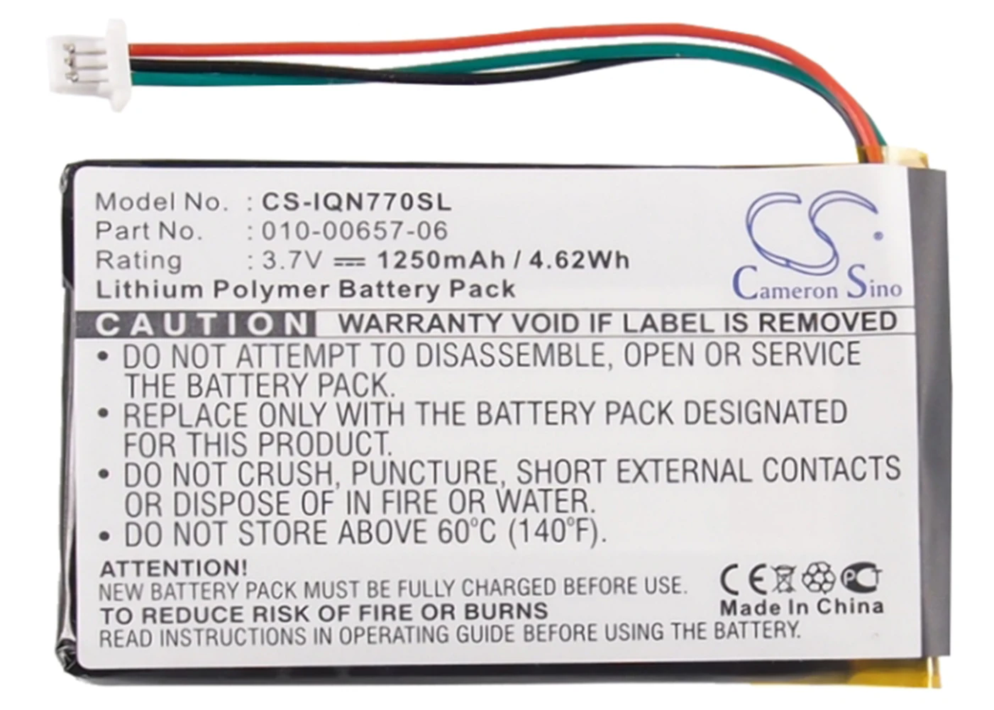 

Cameron Sino 1250mA Battery for Garmin Nuvi 770, Nuvi 770T 010-00657-06