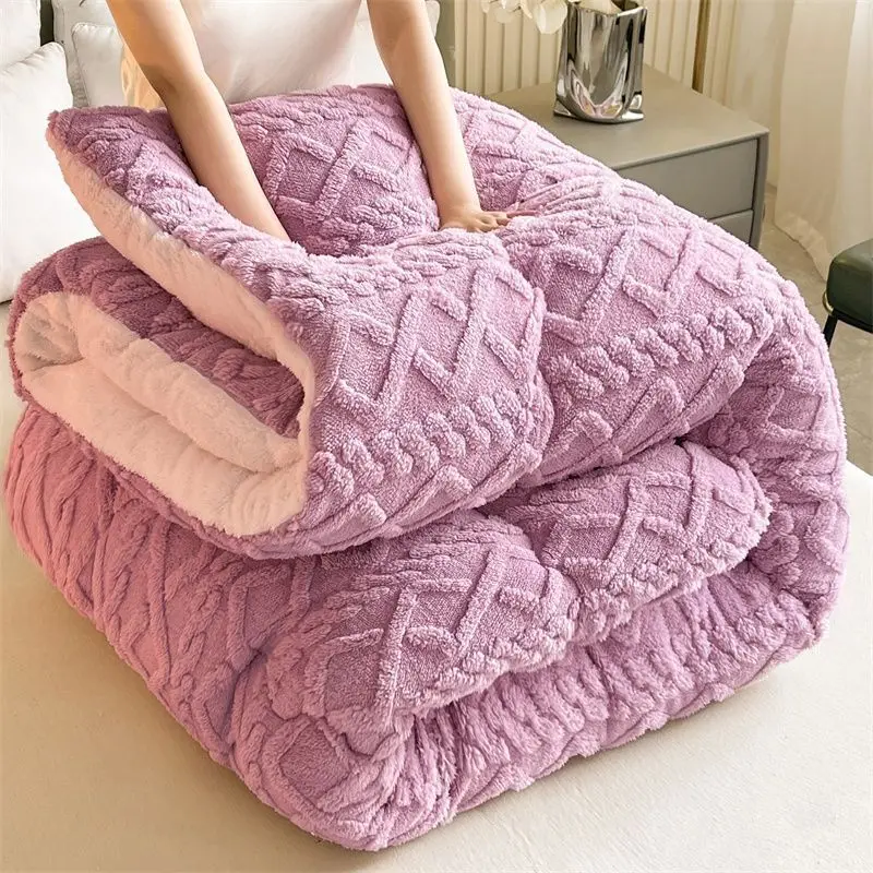 

Winter Super Warm Cashmere Quilt Thick Flannel Lamb Double-Faced Velvet Coral Wool Duvet Blankets Quilts Comforter Core For Bed