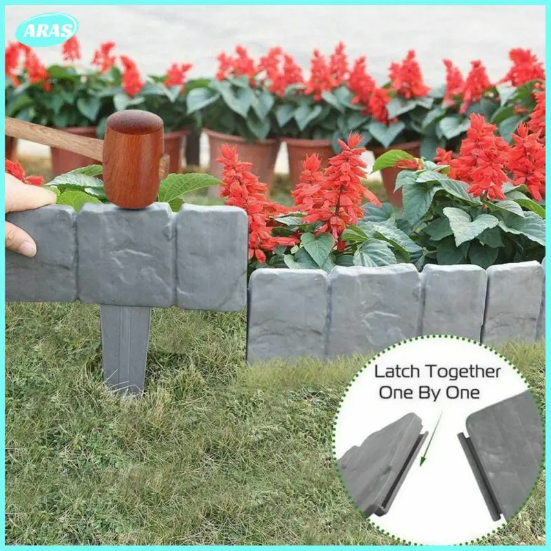 

10Pcs Imitation Stone Fence Plastic Garden Fence Lawn Edging Cobbled Stone Effect Plant Border Decorations Flower Bed Border