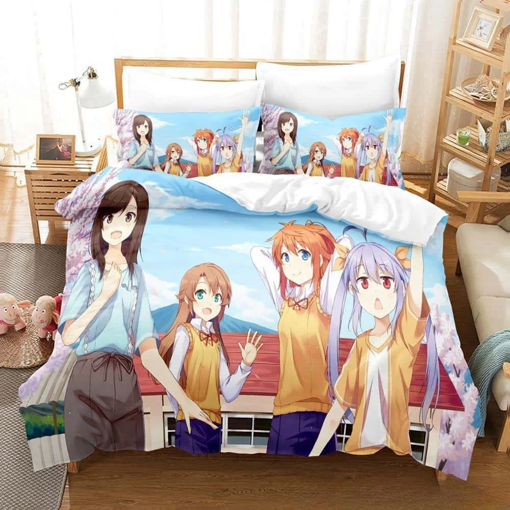 Fashion Anime Kawaii Girl Non Biyori Bedding Set Single Twin Full Queen King Size Bed Adult Kid Bedroom Duvet cover Sets