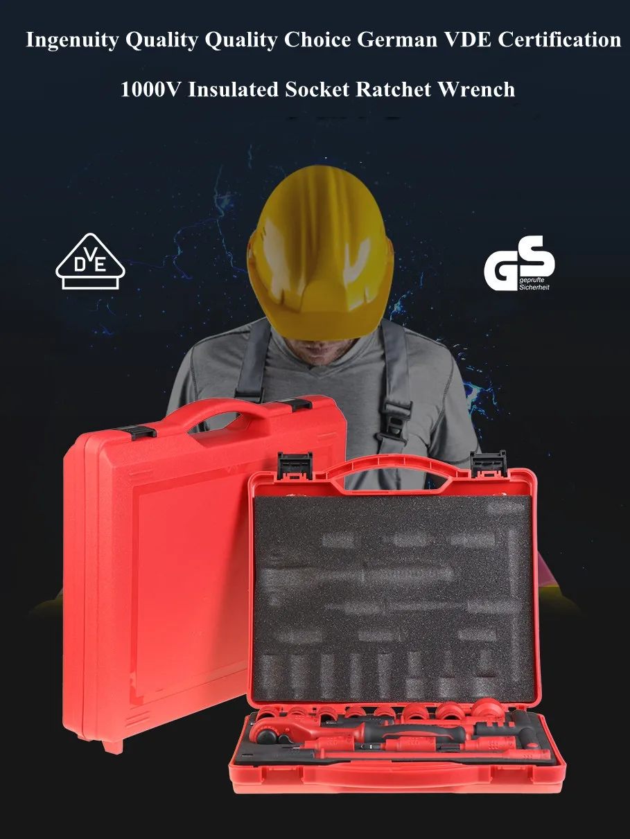 

Набор изолированных торцевых гаечных ключей с храповым механизмом, сделано в Германии, сертифицировано VDE, 3/8 дюйма, набор специального инст...