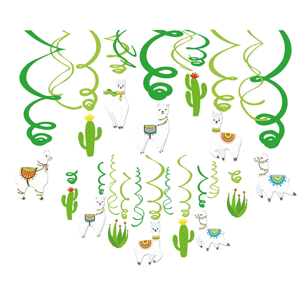 

30pcs Cartoon Alpaca Cactus Hanging Spiral Pendant Mexican Festival Party Theme Ceiling Swirl Baby Shower Birthday Party Decor