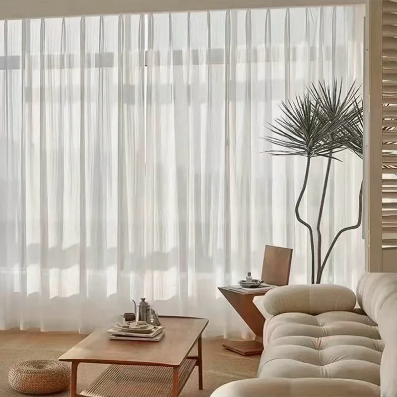 

Оконные Занавески, шифоновые тюли, прозрачная вуаль, занавески, белый Балконный прозрачный для гостиной комнаты, спальня 50 Ш x 130 В (см), складчатый белый