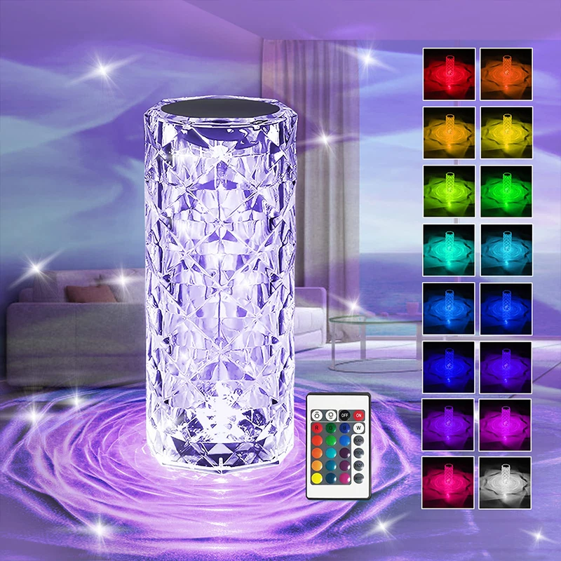 

Хрустальная лампа, ночник, 16 цветов, RGB сенсорный USB Романтический светодиодный светильник в виде Розы, настольная лампа для помещений, сада, ...