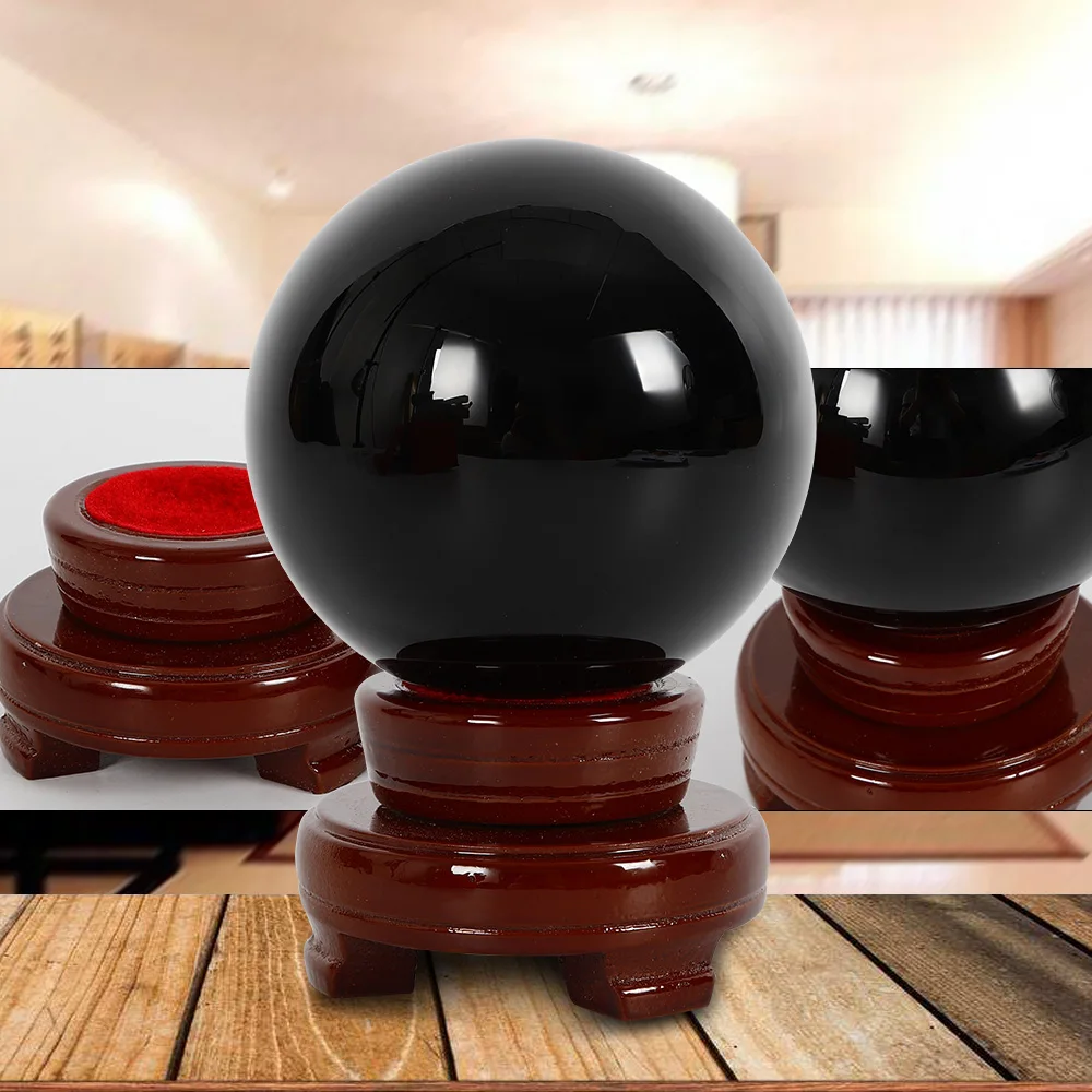 

US 100mm Asian Rare Natural Black Obsidian Spherical Crystal Ball Healing Stone Home Ornaments