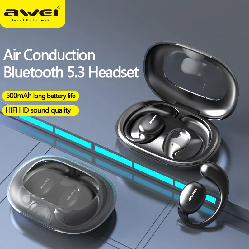 

Awei T80 Air Conduction Bluetooth Earphones 450mAh Wireless Headphones Touch Control Earhook Sports Headset With Mic TWS Earbuds