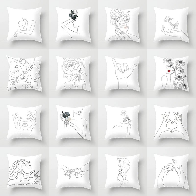 

Abstract Minimal Line Cushion Cover Sketch Throw Pillow Case for Home Chair Sofa Decoration Square Pillowcases