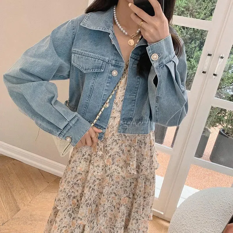 

Lucyever Denim Jacket for Women 2023 Autumn Winter Fashion All-Match Short Outerwear Woman Korean Style Pocket Buttons Jean Coat