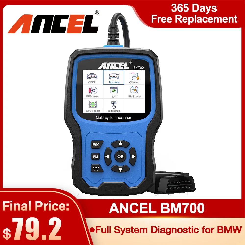 ANCEL BM700 Full System Diagnostic Tool OBD2 Scanner Injector Coding EPB SAS Airbag ABS Oil Reset Automotive Code Reader For BMW