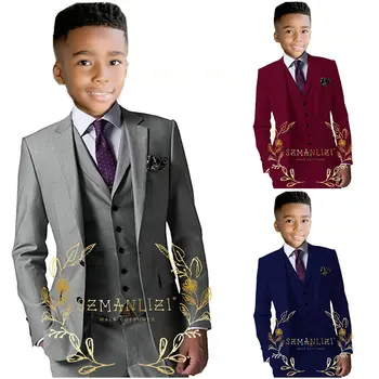 Boys Formal Suit Kids Wedding Party Dress Blazer Vest Pants 3pcs Child Tuxedo Prom Performance Costume Kids Clothes Boys 1