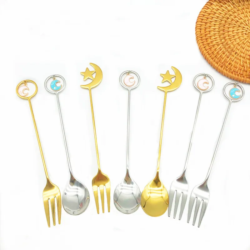Нержавеющая сталь Луна Звезда ложка идентификация для дома кофе десертная Вилка
