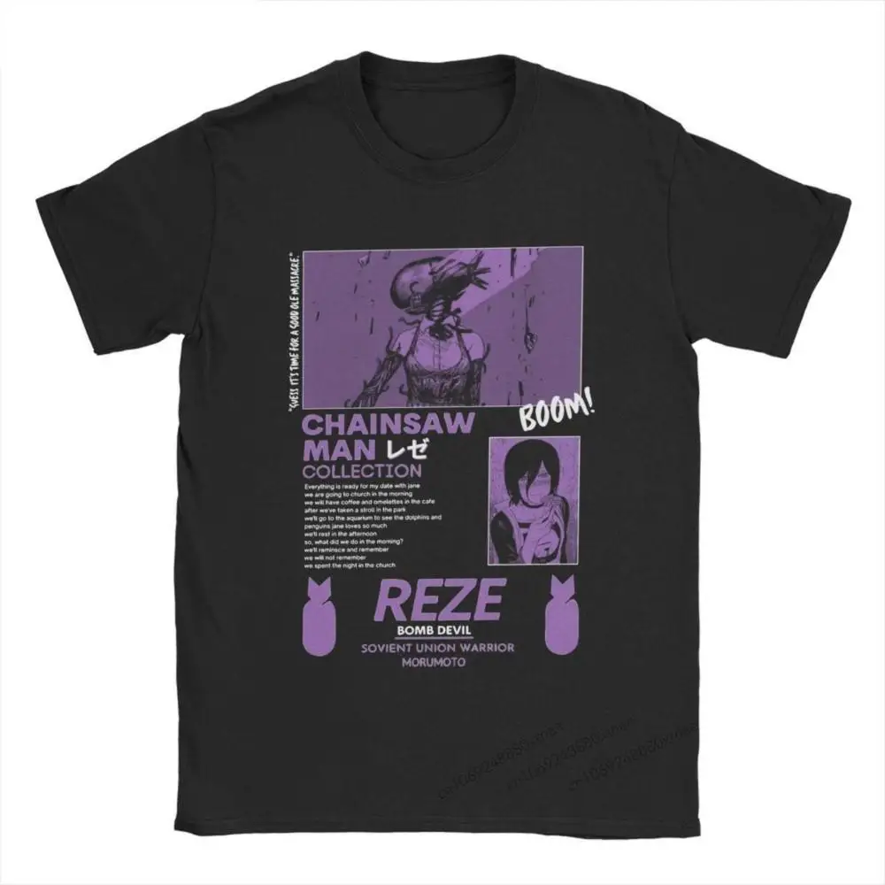 

Men T-Shirt Reze Streetwear Chainsaw Man Manga Casual Pure Cotton Tee Shirt Short Sleeve T Shirt Crew Neck Clothing Graphic