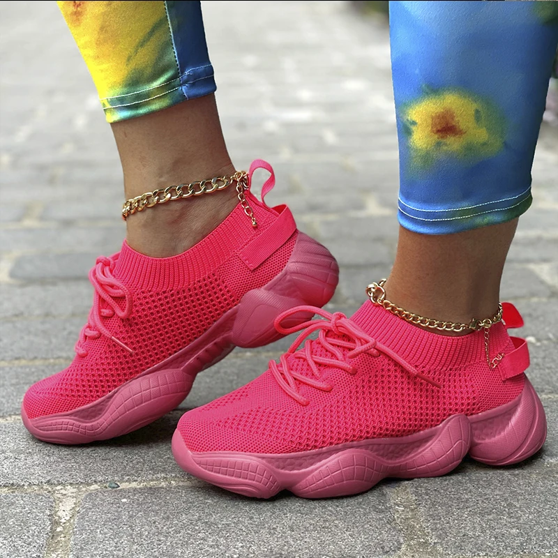 

Plus Size 35-44 Sneakers Women Summer Mesh Breathable Non-slip Running Sports Shoes Men Lace-up Solid Platform Ladies Trainers