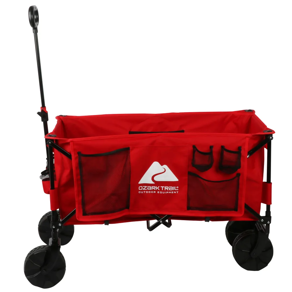 Ozark Trail Hazel Creek Extra Large Wagon with Extended Handle, Red, Outdoor Beach Wagon  Beach Cart