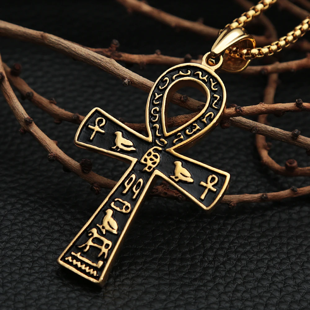 

Large Gold Color/Silver Color Ancient Egyptian Ankh Cross Pendant Punk Stainless Steel Biker Necklace Unisex Amulet Jewelry Gift