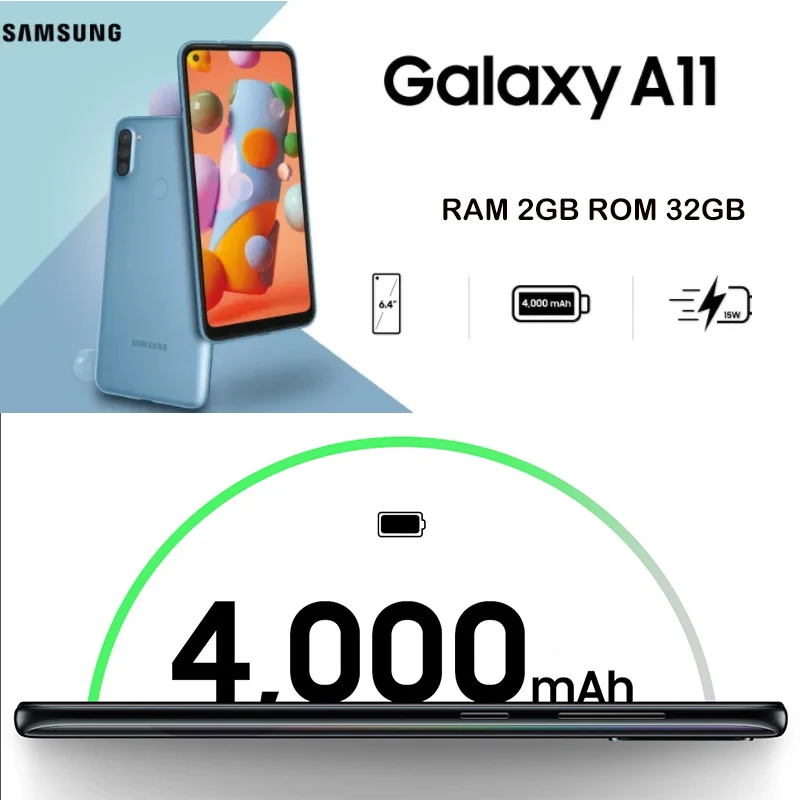 

Разблокированный сотовый телефон Samsung Galaxy A11 A115U, экран 6,4 дюйма, 2 Гб ОЗУ 32 Гб ПЗУ, камера GSM LTE 13 МП, одна SIM-карта, смартфон Android
