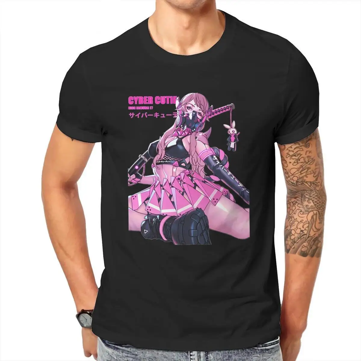 

Men's Neon Samurai T Shirt Cyber Anime Girl 100% Cotton Clothing Casual Short Sleeve Round Collar Tees Gift Idea T-Shirts