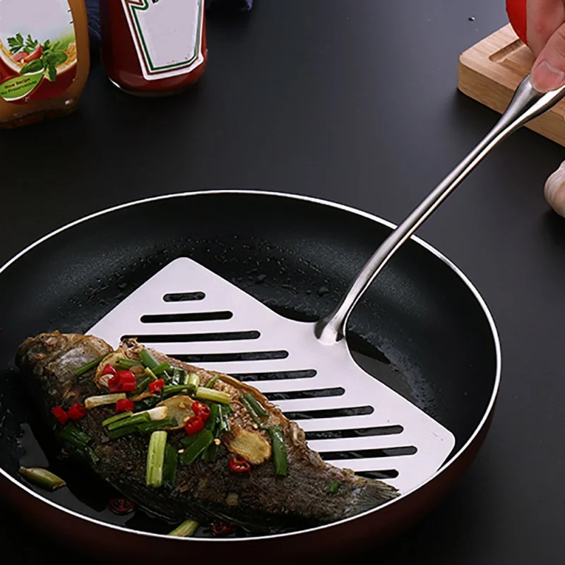 

Stainless Steel Slotted Spatula Fish Flat Fish Steak Slice Frying Spatula Fish Turner Shovel Kitchen Cookware Bbq Cooking Tool