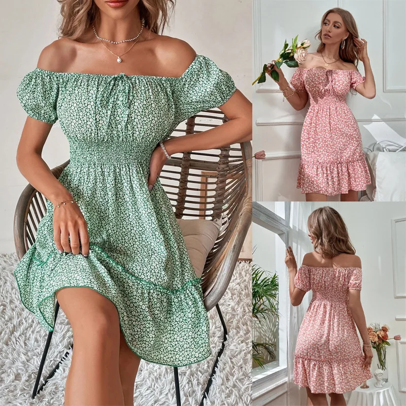 

Женские шикарные и элегантные платья, модель 2023 года, летняя маленькая Клубная юбка выше колена с цветочным принтом на одно плечо, без бретелек, с коротким рукавом