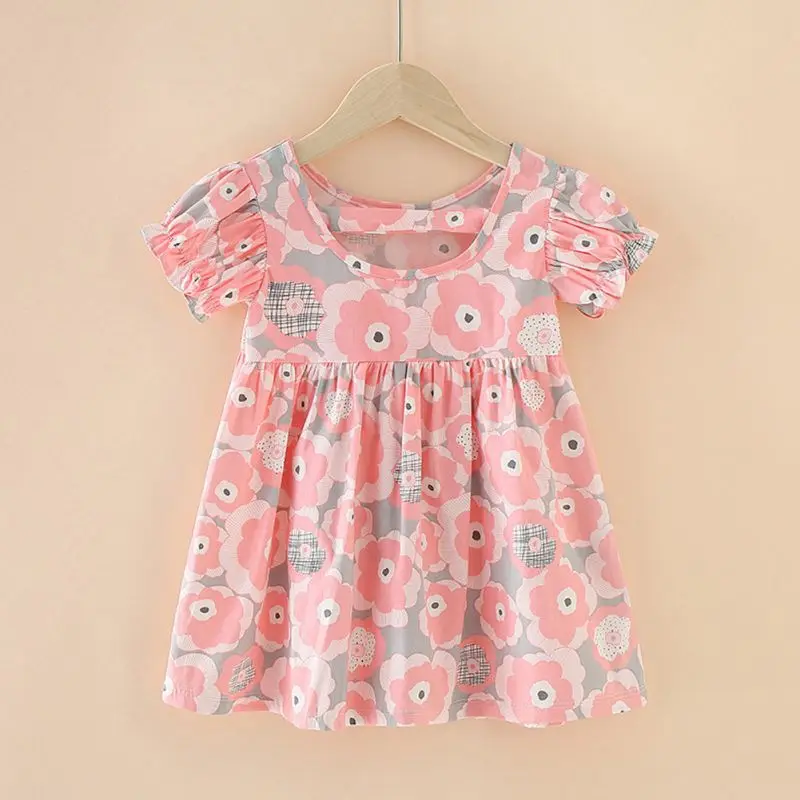 

Cute Flower Girl Dresses New Summer Casual Cotton Short Sleeve Floral Dress Toddler Princess Sundress Children's Clothing