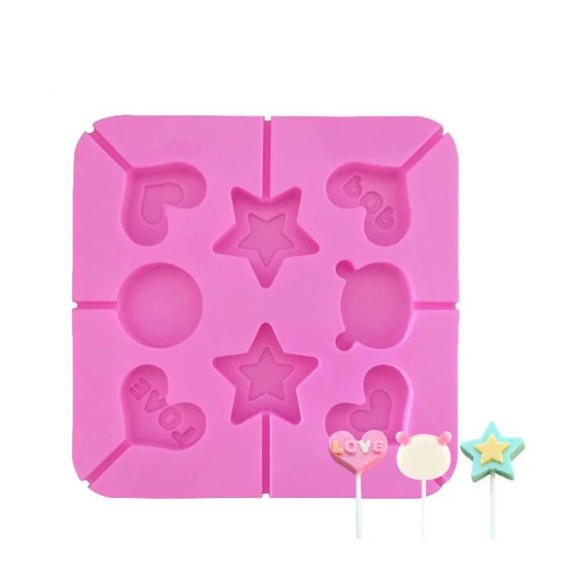 

Round Heart Shape Silicone Lollipop Mold Flower Candy Chocolate Molds Fondant Cake Decorating Bakeware Tool Bear Cake Moulds