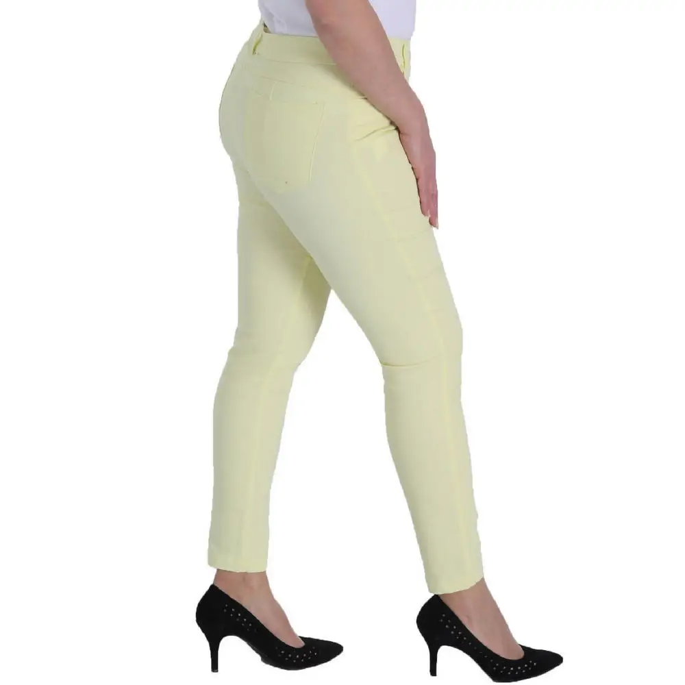 Fecru women large size pants Lm62030 linen Normal waist straight hem zipper closure button button powder stone blue ecru gray yellow navy blue