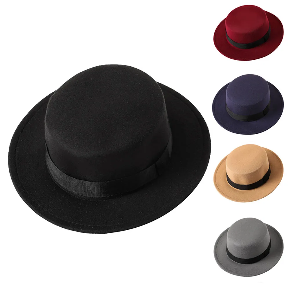 Fashion Fedora Hats For Women Men Autumn Winter Solid Vintage Trilby Wide Brim Felted Hat For Travel Party Wedding