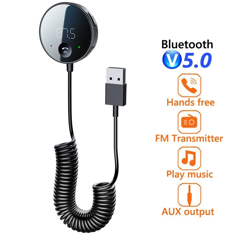 

Wireless AUX 3.5MM Audio Receiver FM Transmitter Car MP3 Player Bluetooth 5.0 Car Kit Handsfree Support TF Card