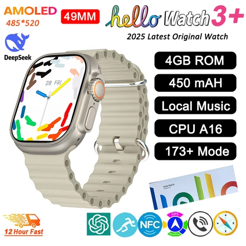 Часы Hello Watch 3 Plus Gen2 SmartWatch Original Ultra 49 мм WhatsApp 4G ROM NFC GPT GPS Компас