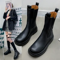 ladies punk combat boots platform shoes black artificial leather calfskin short boots british style single boots 2021 new