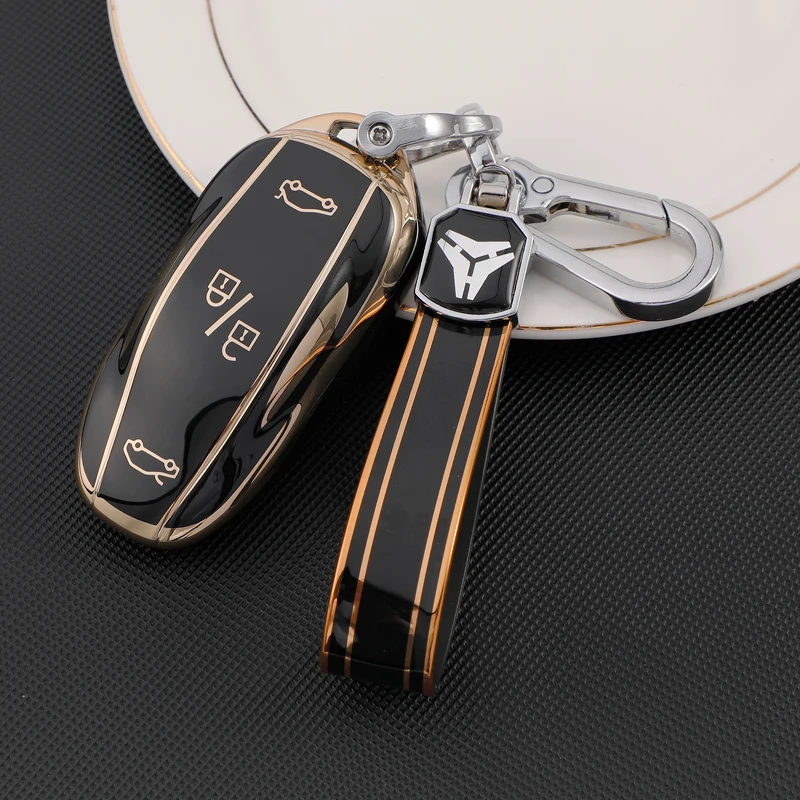 

NEW TPU Gold Edge Car Smart Key Cover Case Fob Key Shell for Tesla Model 3 Bag Auto Holder Keychain Accessories